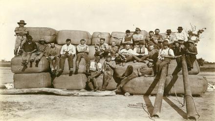 Bladensburg Station - shearers with baled wool, c. early 1900s (160-338-12, K1810)