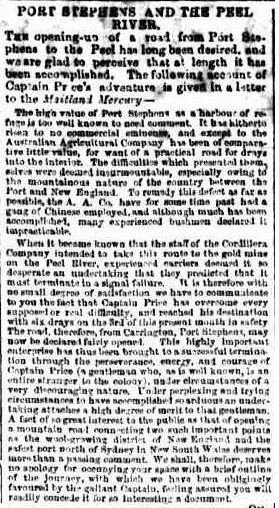 Article about the Company Line from the Sydney Morning Herald, 26 December 1853 (Courtesy of Trove).