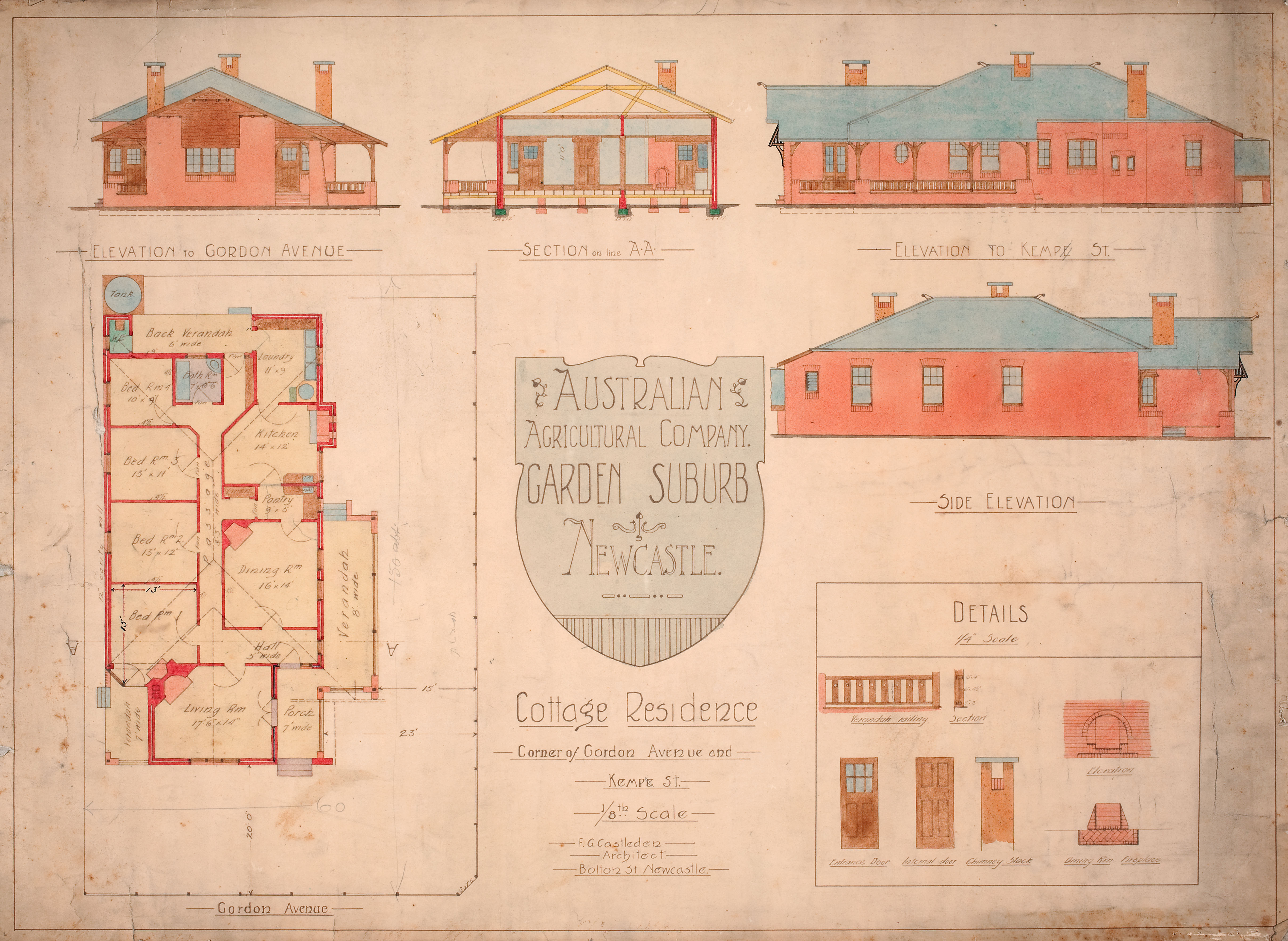 Design for a cottage located at Gordon Ave & Kemp St, Garden Suburb (Hamilton), New South Wales, c. 1914 (GS1, 1-467).