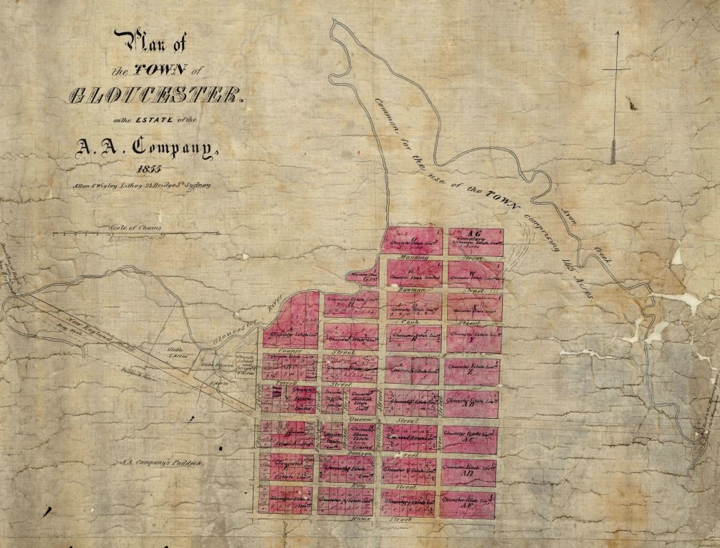 Plan of the town of Gloucester on the Australian Agricultural Company's Port Stephens Estate, New South Wales, 1833 (B68).