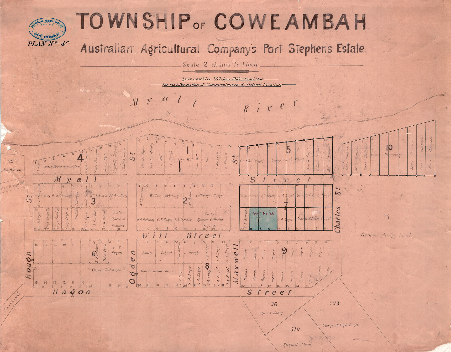 Plan of the township of Coweambah (Tea Gardens), Port Stephens Estate, New South Wales, undated (B47).