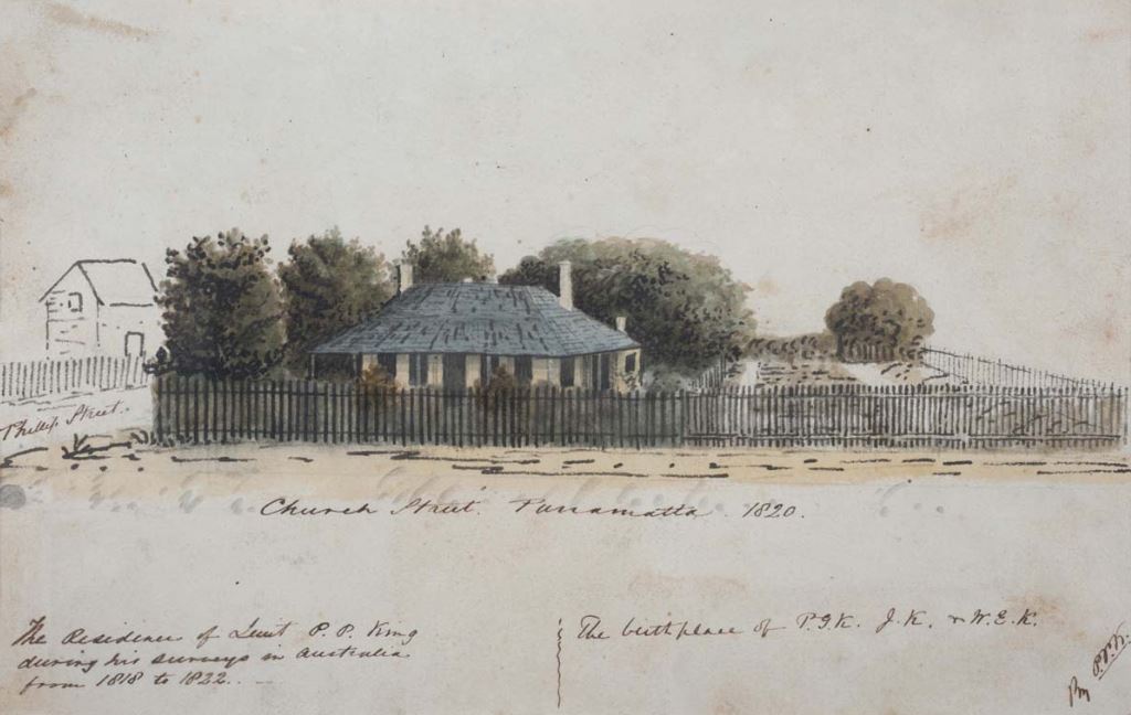 Residence of Phillip Parker King while undertaking surveys between 1818-22 and birthplace of Philip Gidley King, Parramatta, New South Wales, 1820 (Courtesy of the Silentwood Foundation). 