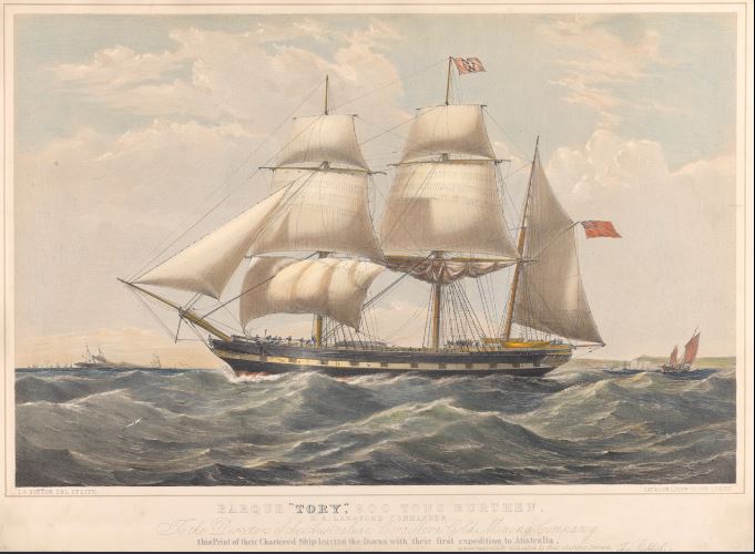 Ship 'Tory' which was wrecked off the coast of Port Stephens, 1853 (Courtesy of Royal Greenwich Museums).