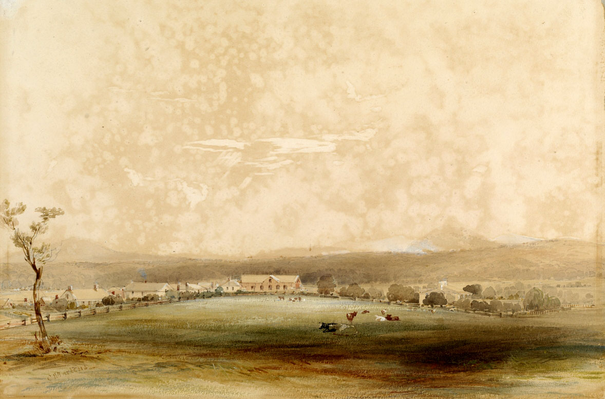 Stroud (with Stroud House in centre), Port Stephens Estate, New South Wales, c. 1853. Painting by Conrad Martens (courtesy of the State Library of New South Wales). 