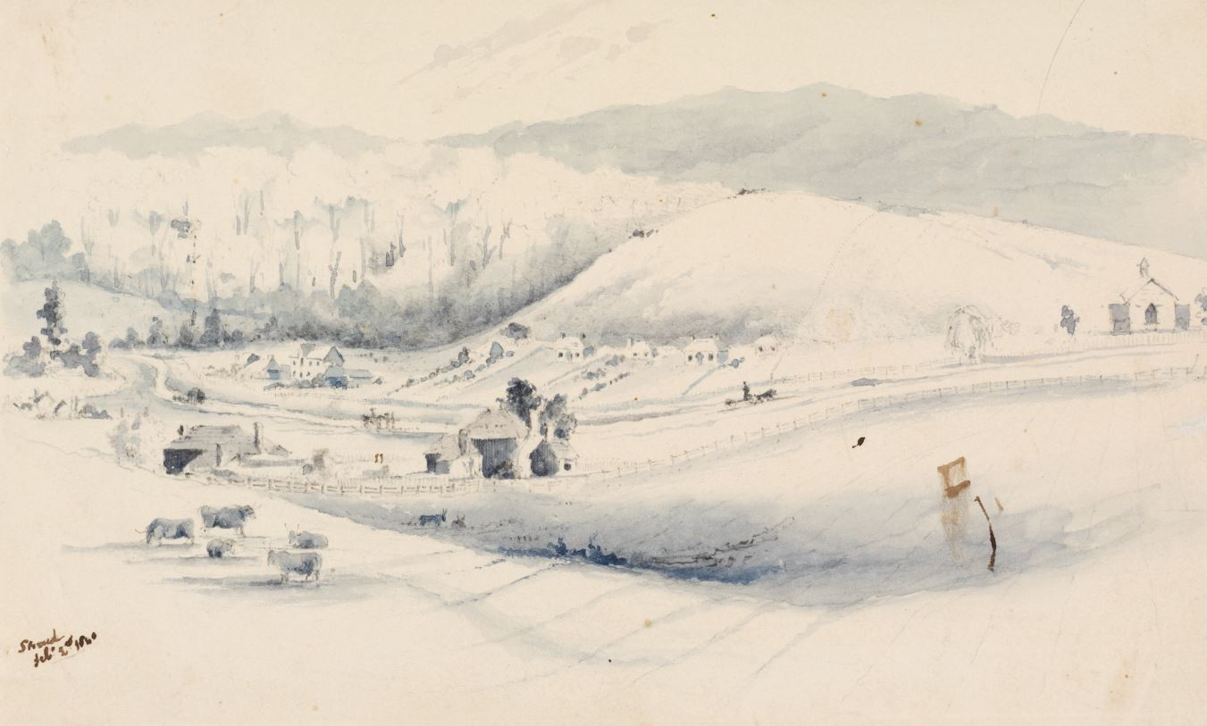 Watercolour painting of Stroud, Port Stephens Estate, New South Wales, by Australian Agricultural Company Commissioner Phillip Parker King (Courtesy of the State Library of New South Wales). 