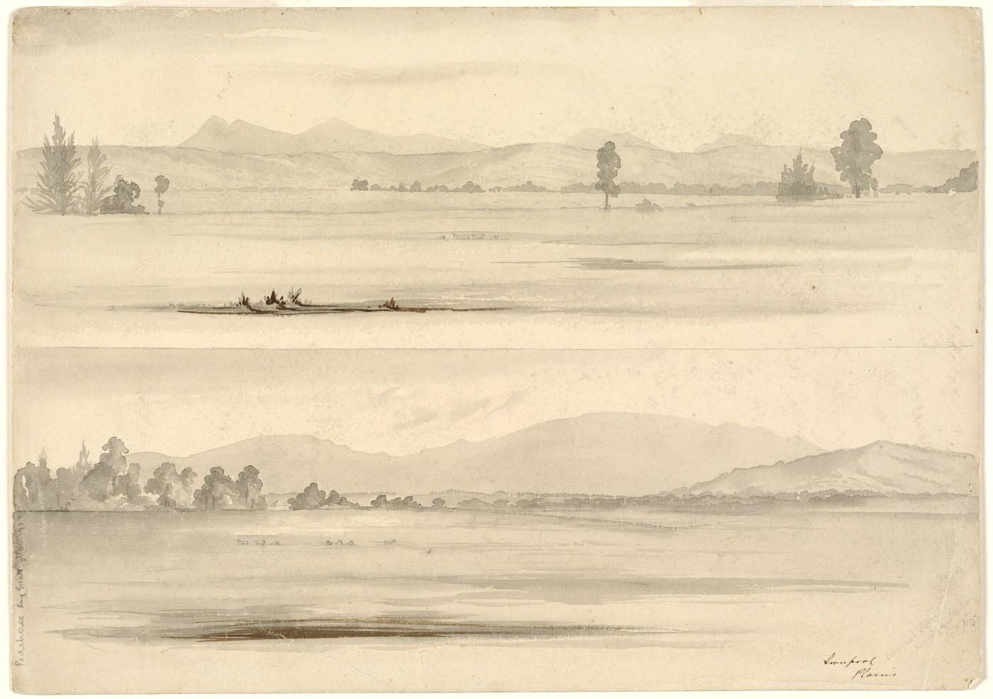 Watercolour painting of the Liverpool Plains, Warrah Estate, New South Wales, by Phillip Parker King, 1847 (Courtesy of the Mitchell Library, State Library of New South Wales).