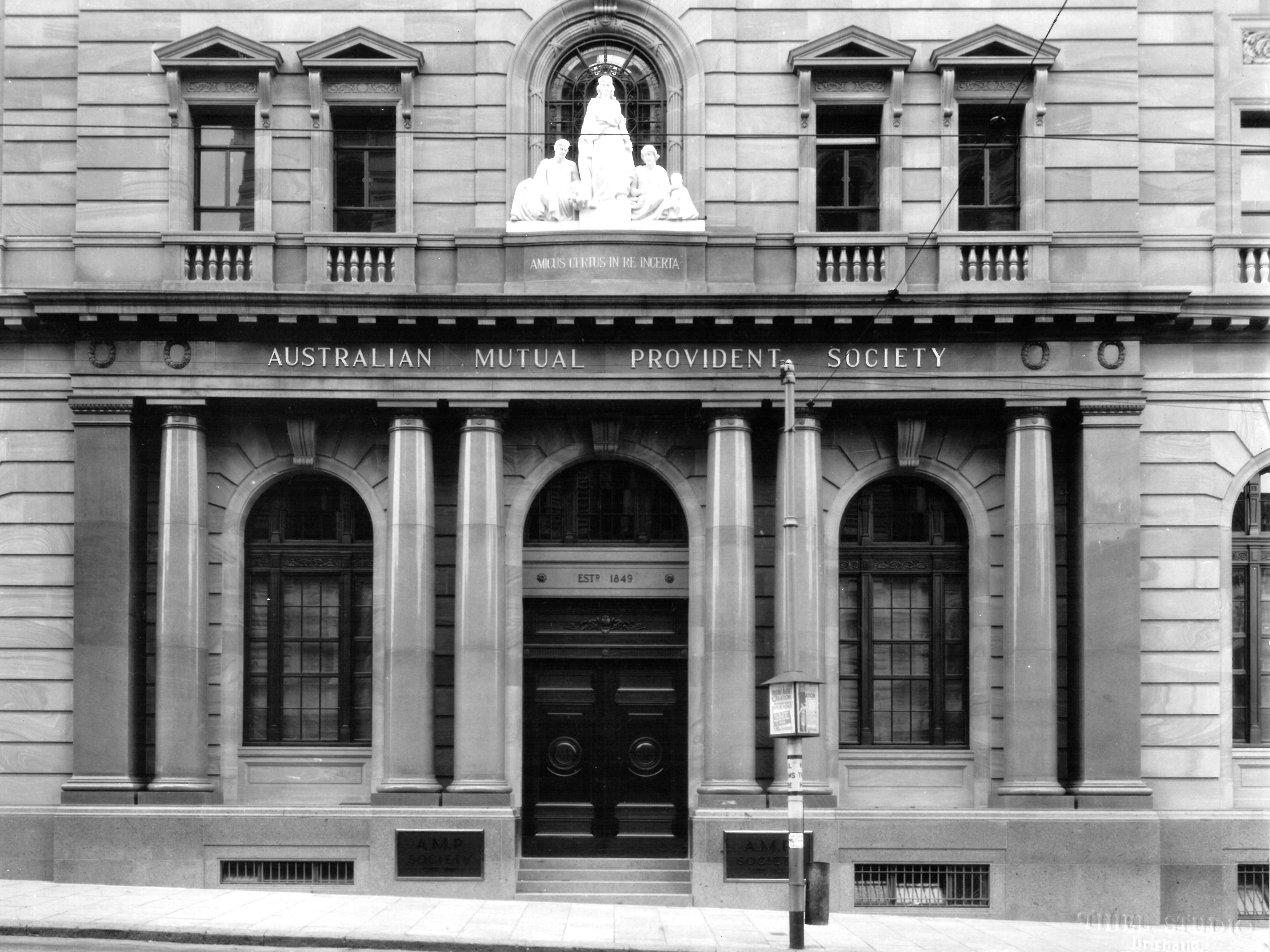 Exterior of the new AMP office, Brisbane, Queensland, 1934 (N434-1418). 