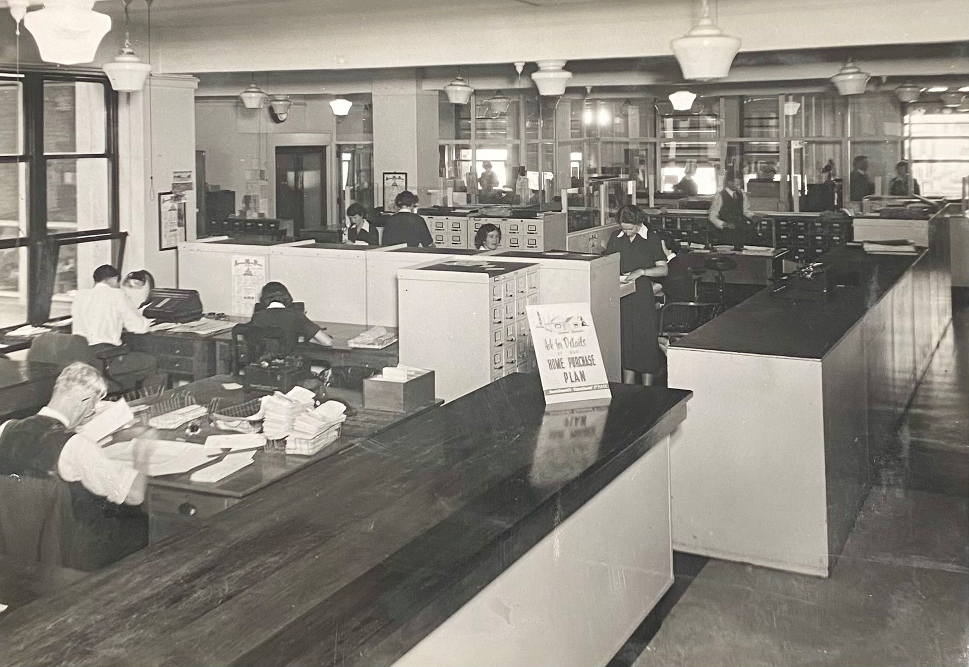 Staff working on the third floor of the AMP office, Melbourne, Victoria, 1934 (N434-1418).  