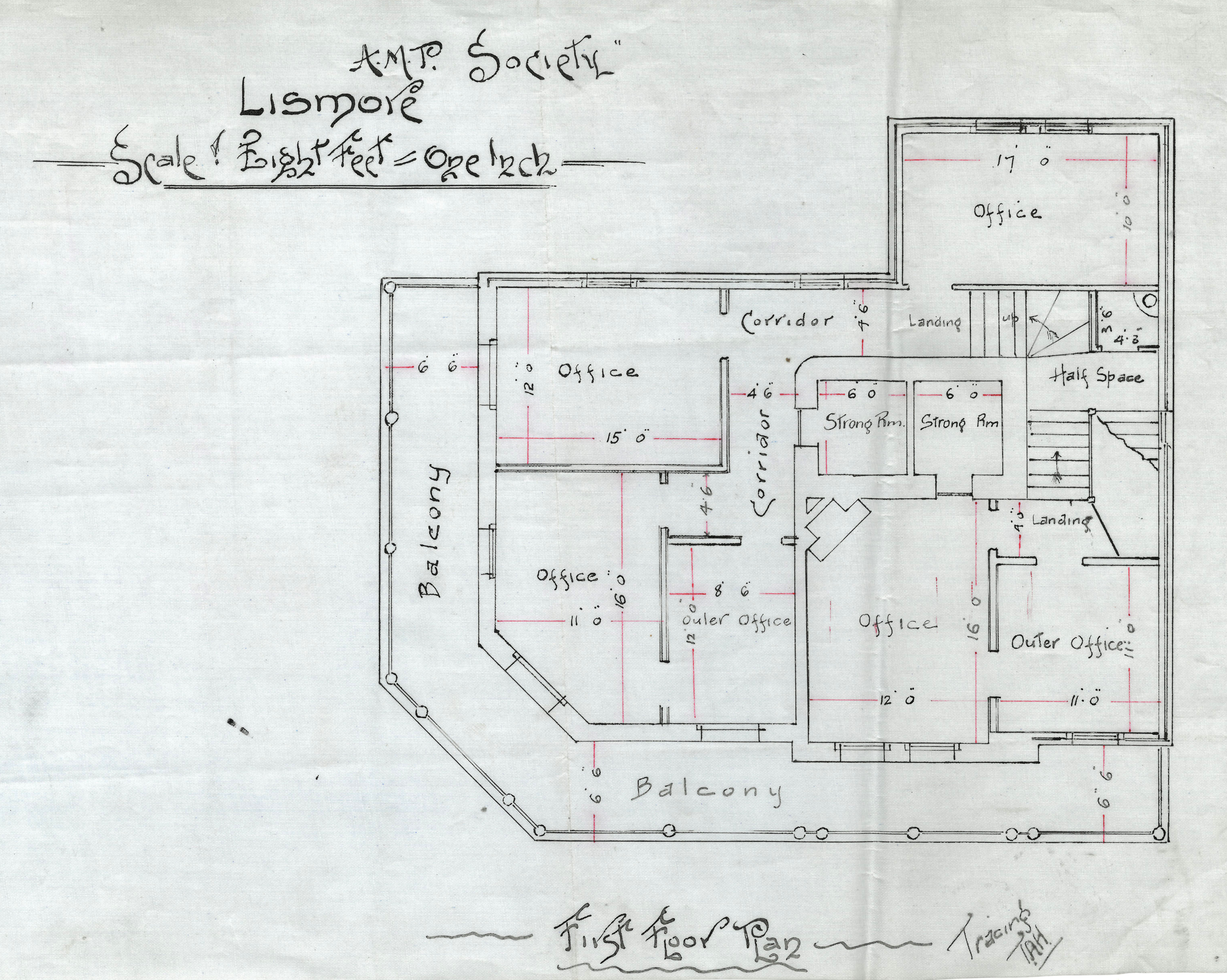 Architectural drawing of AMP Office, Lismore, New South Wales, c. early 1900s (N434-946).