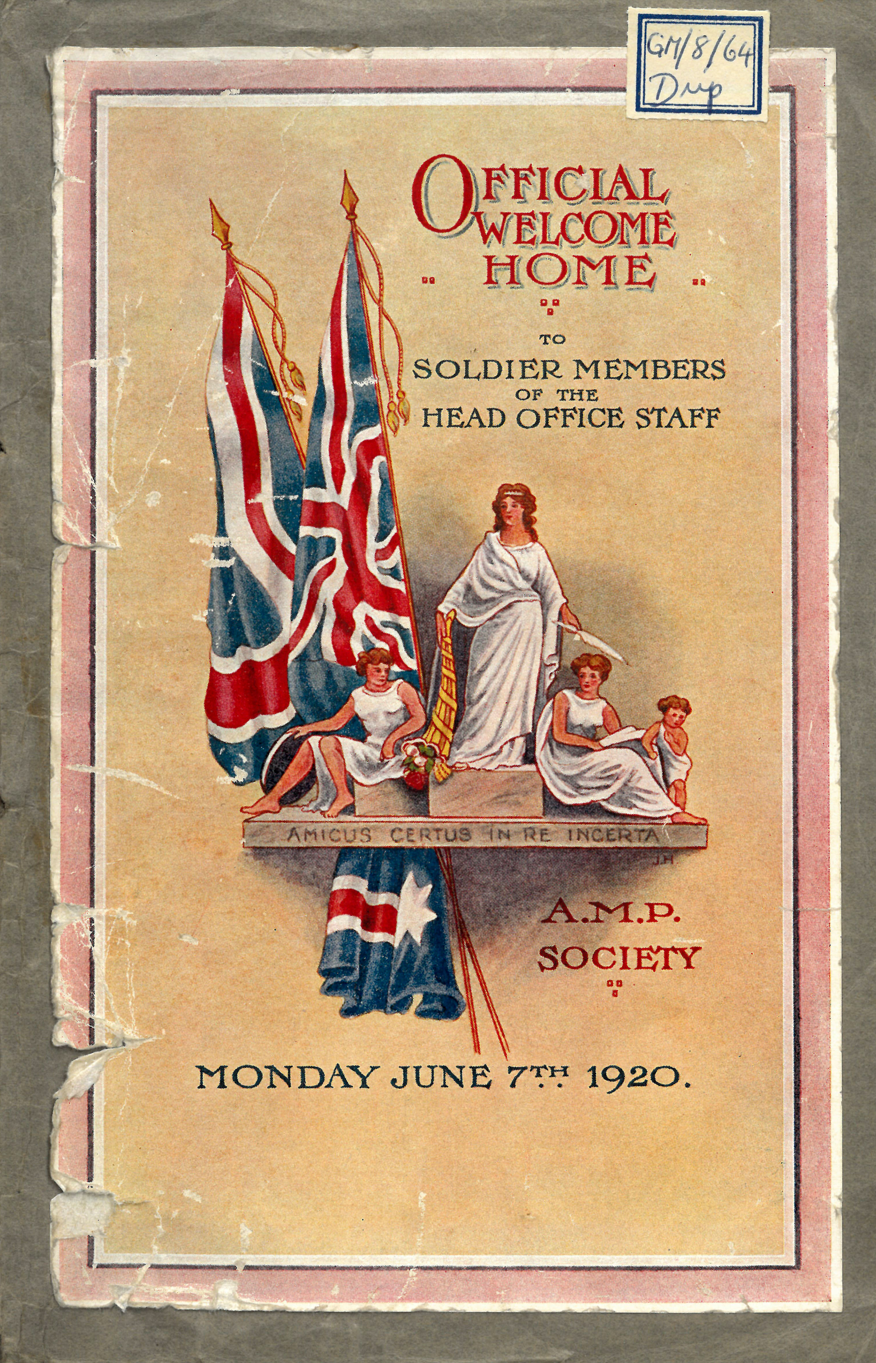 Programme for soldiers' welcome home event, 1920 (N434-1277).