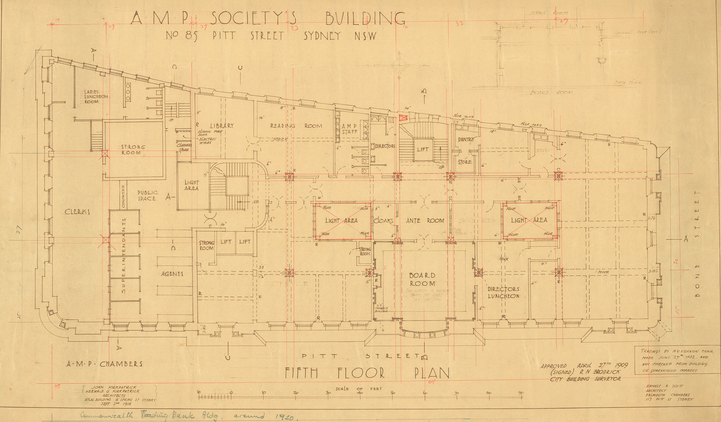 Architectural plan of AMP Building, 85 Pitt Street, Sydney, New South Wales, 1916, John & Herwald Kirkpatrick Architects (N434-1500).