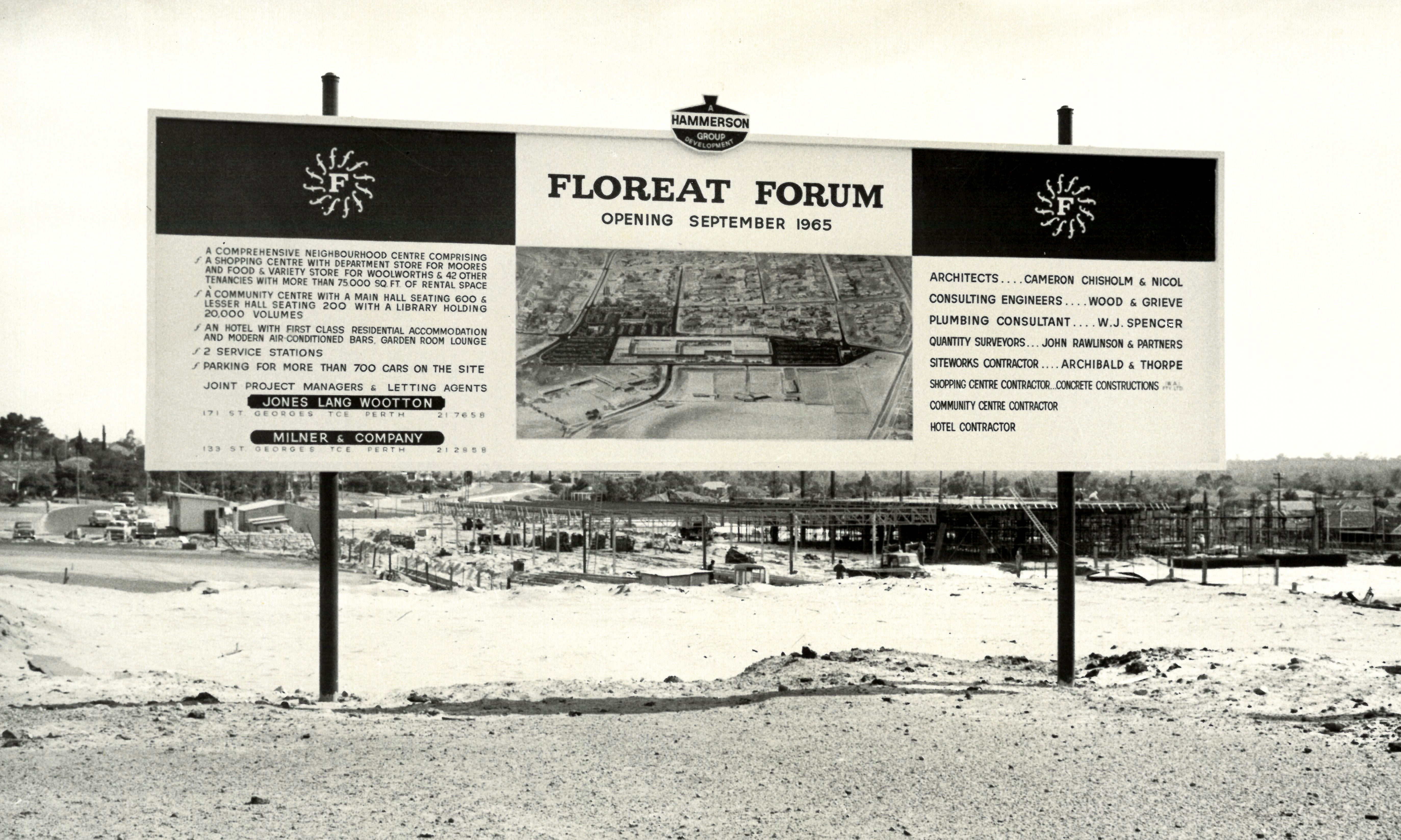 Floreat Forum Shopping Centre under construction, Floreat, Western Australia, 1965 (N434-1396). This was one of AMP's many retail investments.