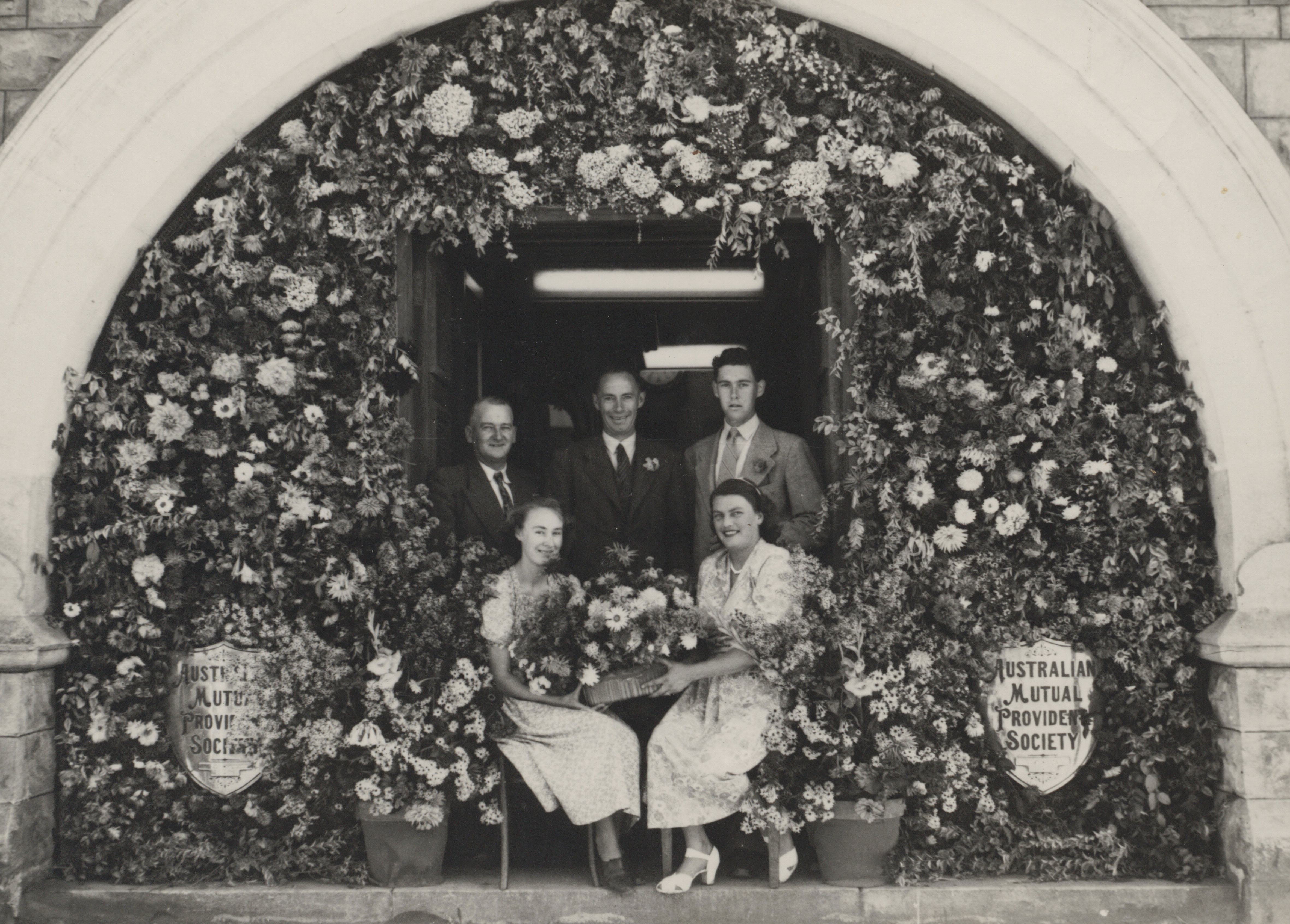 AMP staff celebrating Flower Day, Mount Gambier, South Australia, 1949 (N434).