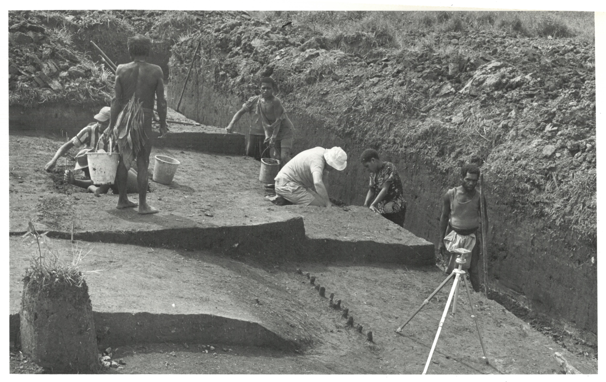 Black and white photo of archaeological excavation