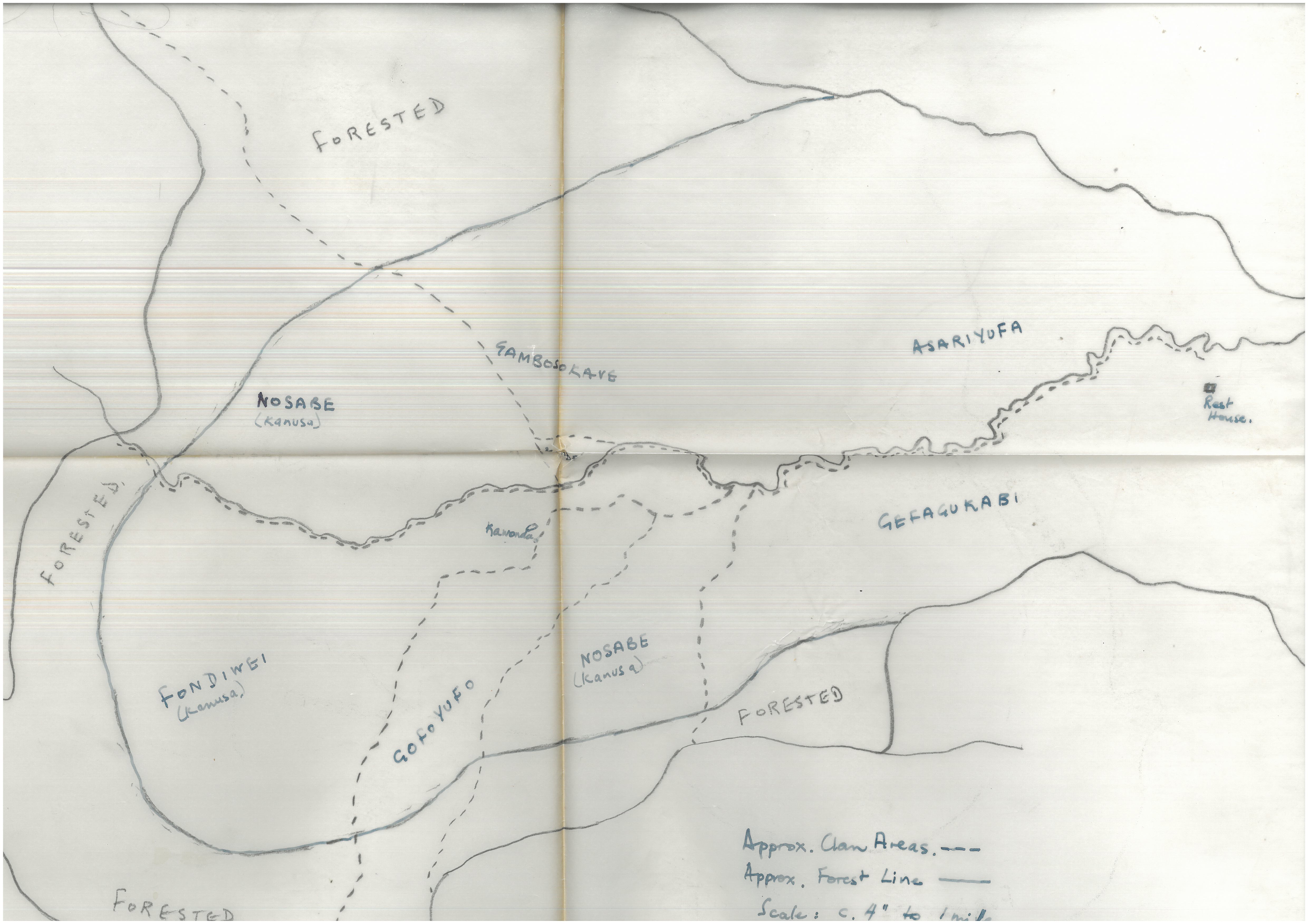 Hand drawn map of an area in Papua New Guinea