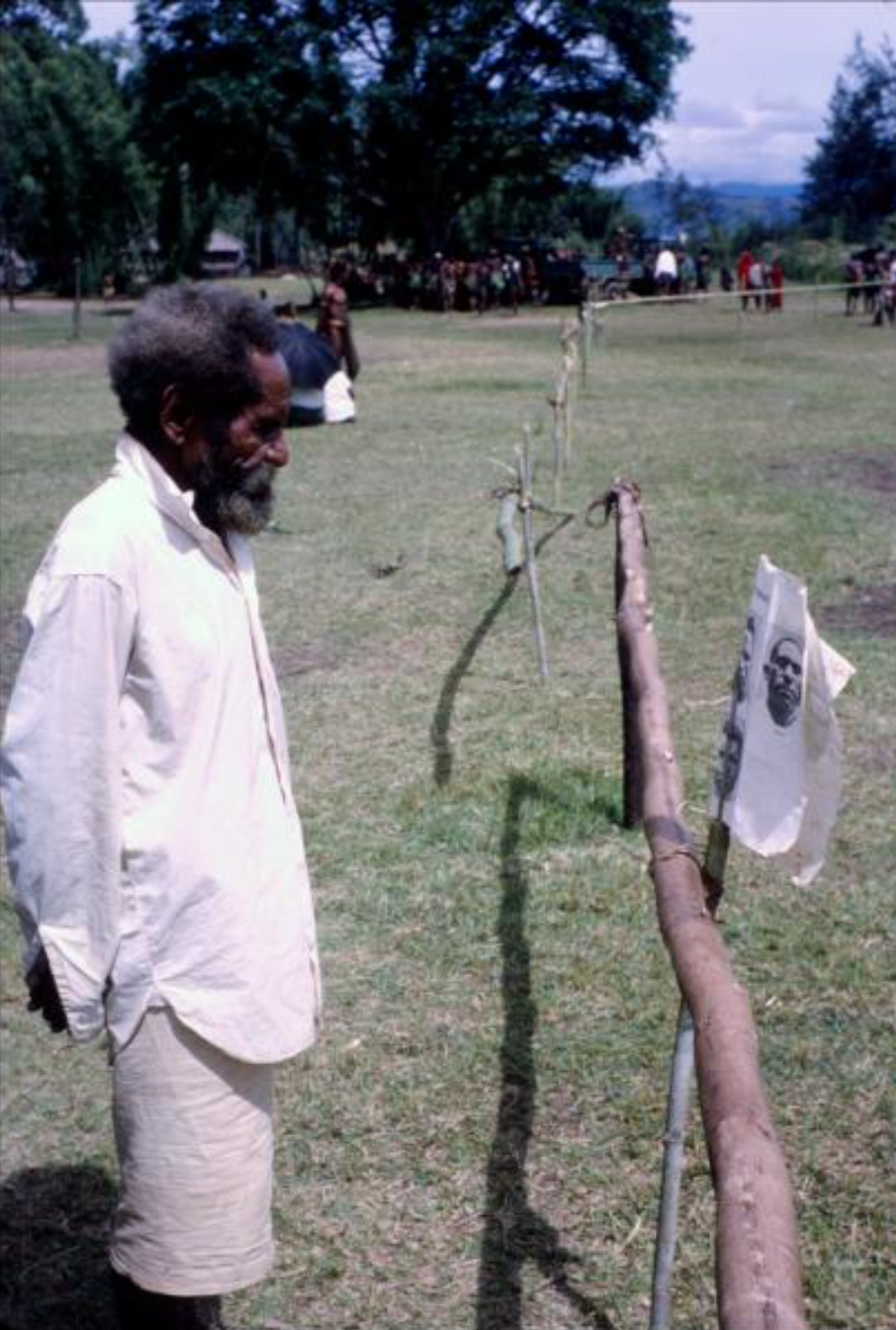 Man reading election signage