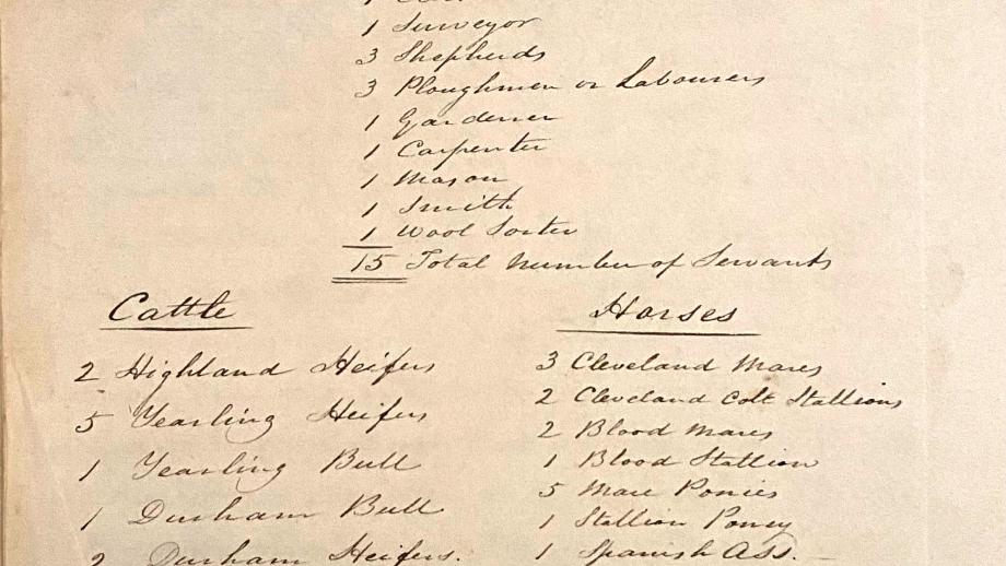 List of servants and stock accompanying Chief Agent Robert Dawson to Australia, 1825 (78-9-1)