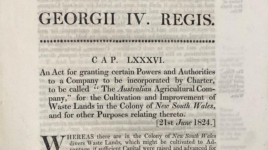 Act of Parliament establishing the Australian Agricultural Company, 1824 (78-9-1)