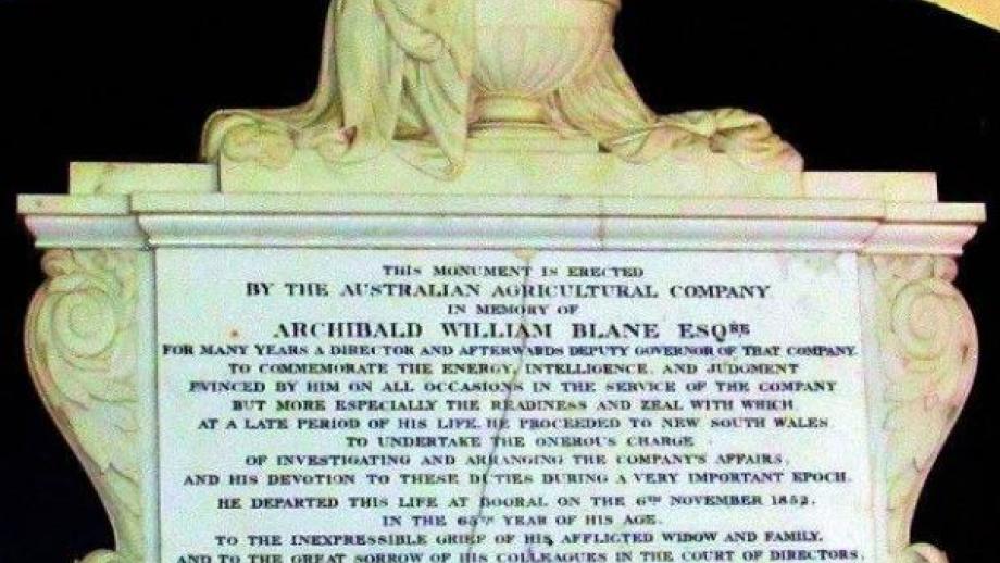 Plaque installed in honour of Archibald Blane at Stroud, New South Wales (Courtesy of Monument Australia). 