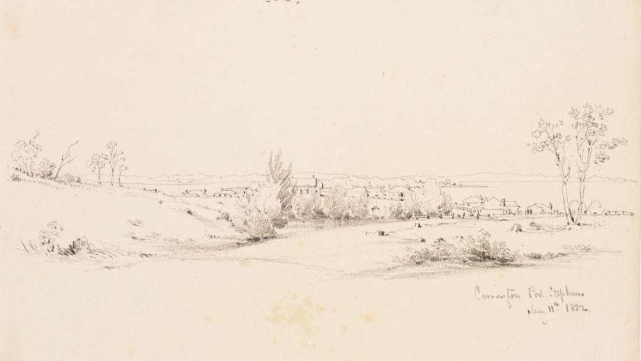 Carrington, Port Stephens Estate, 11 May 1852. Sketch by Conrad Martens (Courtesy of State Library of New South Wales).