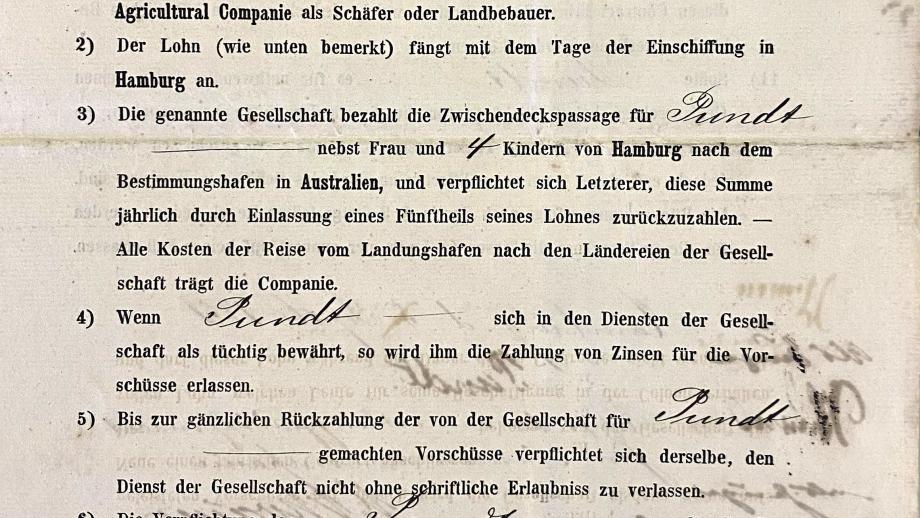 Contract issued to German employee J.F.M. Pundt, 1853 (160-83).