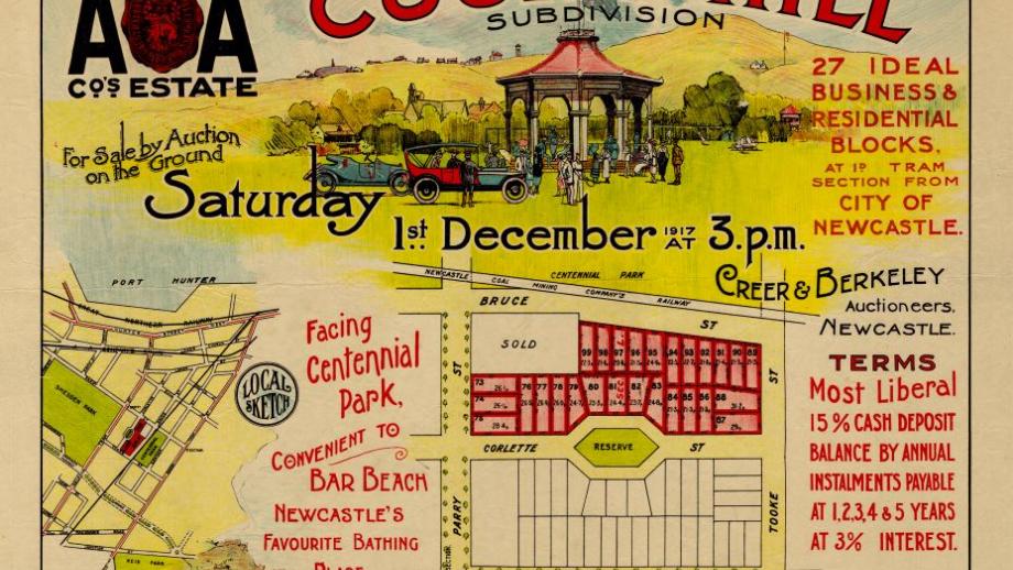 Auction poster for Cook's Hill Subdivision, Newcastle, New South Wales, 1917 (B556).