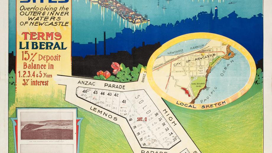 Auction poster for Shepherd's Hill Subdivision, Newcastle, New South Wales, 1915 (X917).