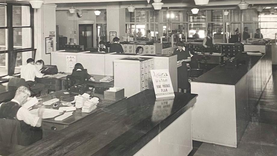 Staff working on the third floor of the AMP office, Melbourne, Victoria, 1934 (N434-1418).  