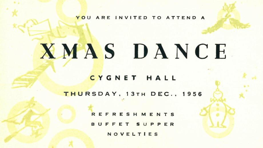 Invitation to the AMP Xmas Dance, Cygnet Hall, Cygnet, Tasmania, 13 December 1956 (N434-1277).