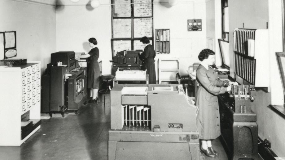 AMP employees using "modern" office technology, undated (N434-1412).