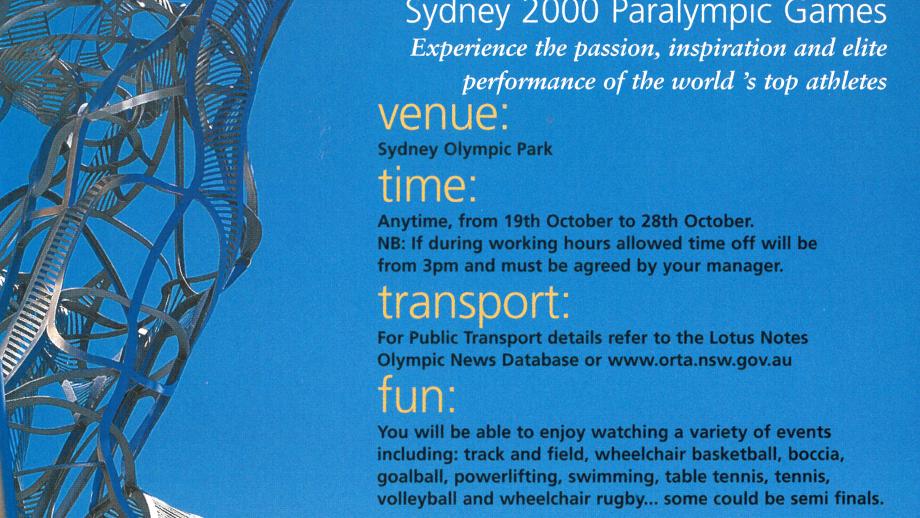 AMP staff invitation to Sydney 2000 Paralympic Games events, 2000 (N434-933).