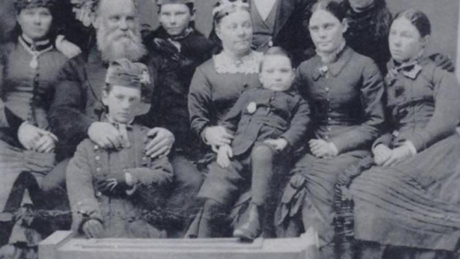 The Australian Mutual Provident Society's first full-time agent Benjamin Short, with his first wife and children, undated. 