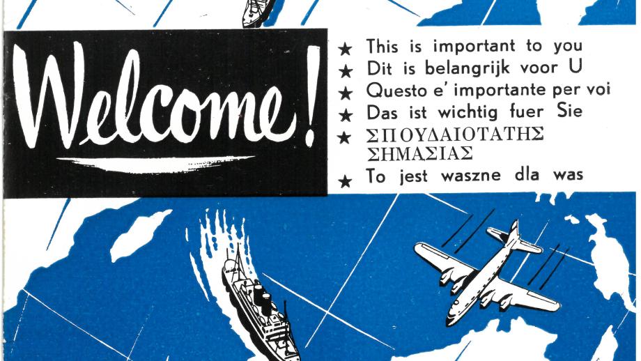 Example of an AMP advertising brochure produced in various languages for new migrants, 1956 (N434-931). 