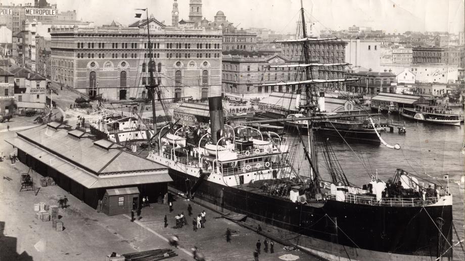Circular Quay, Sydney, showing the Mort & Co Building that was demolished to make way for the AMP Sydney Cove Building, undated (N434-1383).