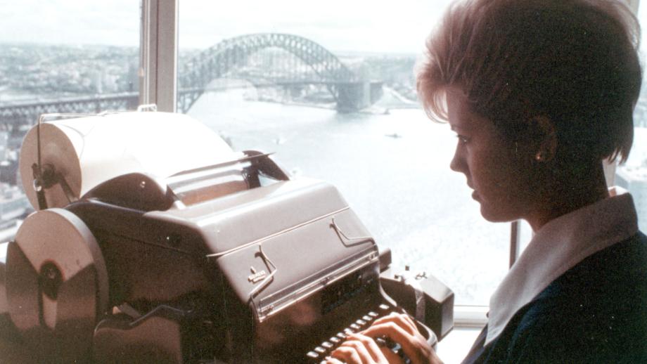 Miss C Snape working on the 25th Floor of the AMP Sydney Cove Building, Sydney, New South Wales, April 1967 (N434-1405).