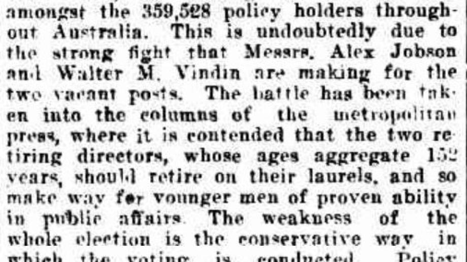 Newspaper notice regarding the AMP Board Election, The Northern Star, 14 April 1921.