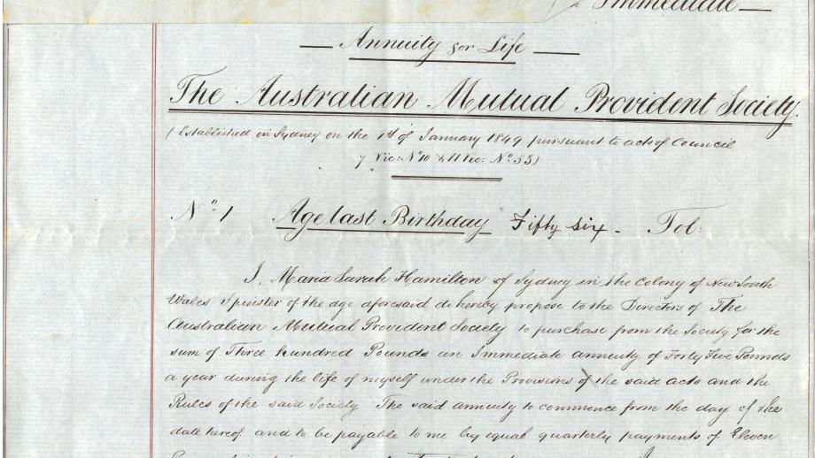 Policy issued to Maria Sarah Hamilton, 1851 (N434-1103).