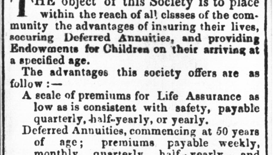 Advertisement for the Australian Mutual Provident Society in the Sydney Morning Herald, 2 January 1849 (N434-1287)