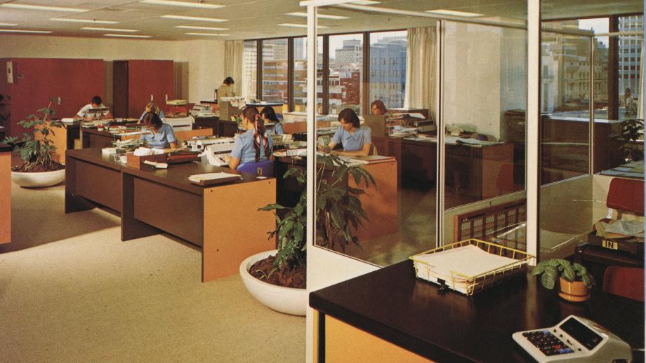 Staff working at AMP Place, Brisbane, Queensland, 1978 (N434-625).