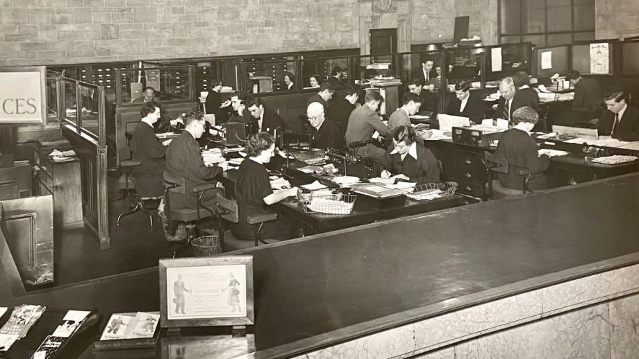 Staff working in the AMP New Business Department, Melbourne, Victoria, 1952 (N434).  