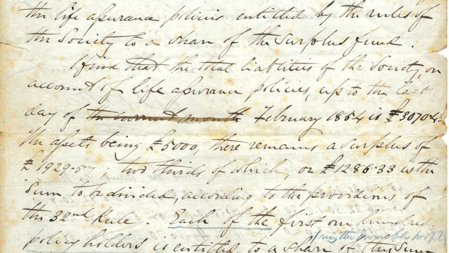 Correspondence from AMP actuary Morris Pell to AMP secretary William Perry, 20 March 1854 (N434). 