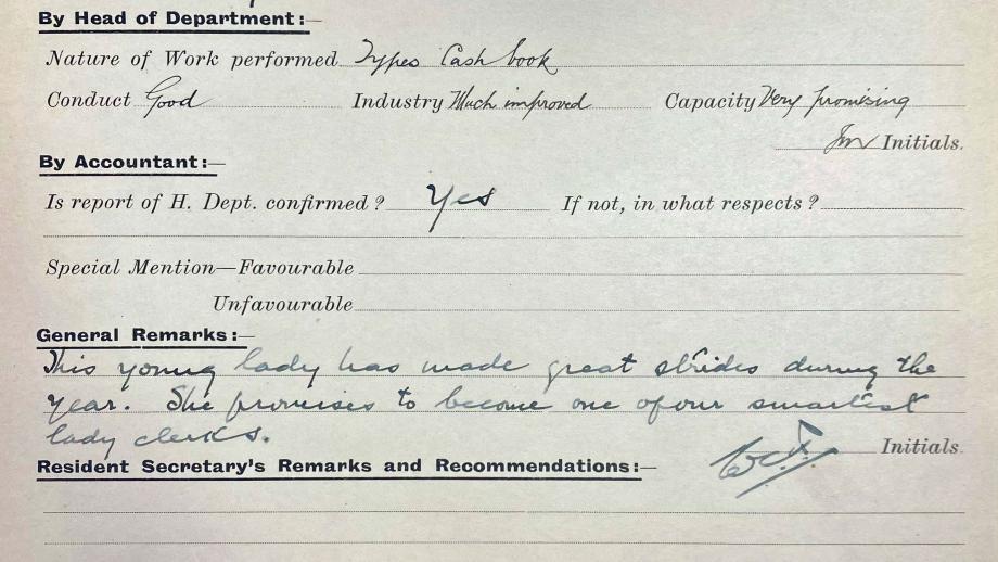 Employee report for Mary Macmillan, 1914 (N434).