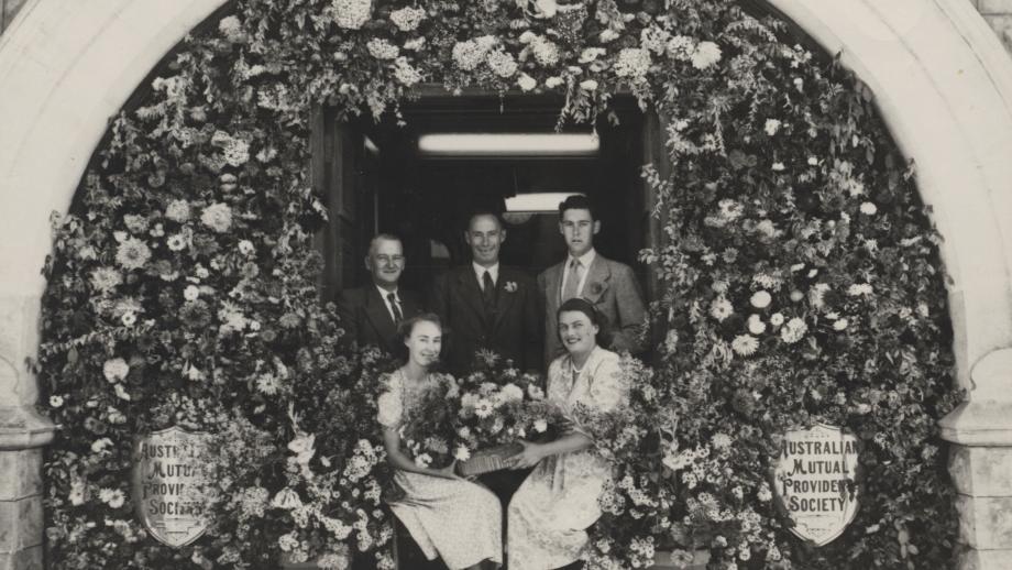 AMP staff celebrating Flower Day, Mount Gambier, South Australia, 1949 (N434).