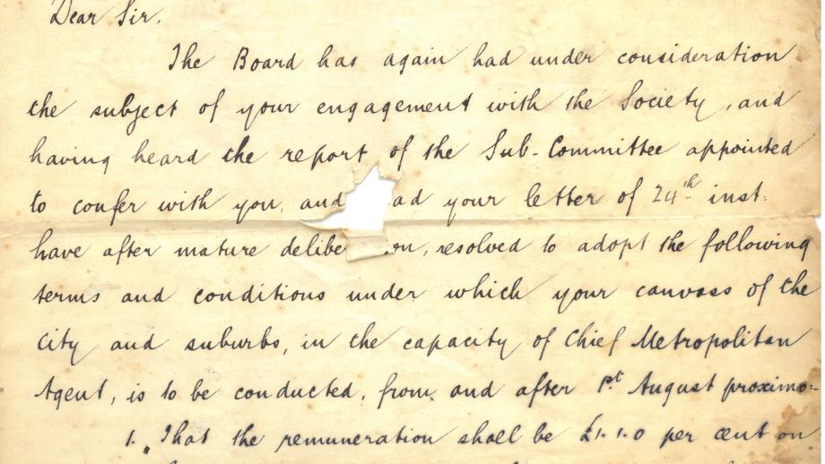 Letter to agent Benjamin Short from the AMP Board regarding his employment, 25 July 1893 (N434).