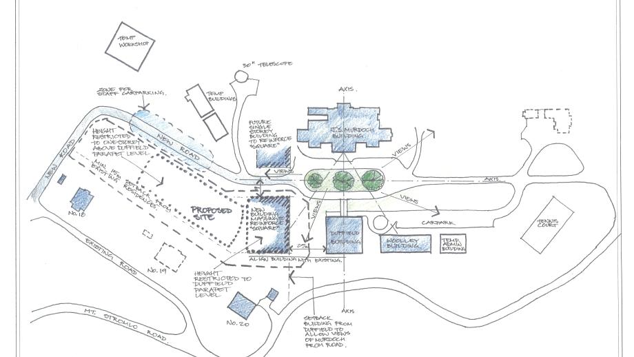 Architect's drawing of the Advanced Instrumentation and Technology Centre, Mount Stromlo Observatory, c. early 2000s.